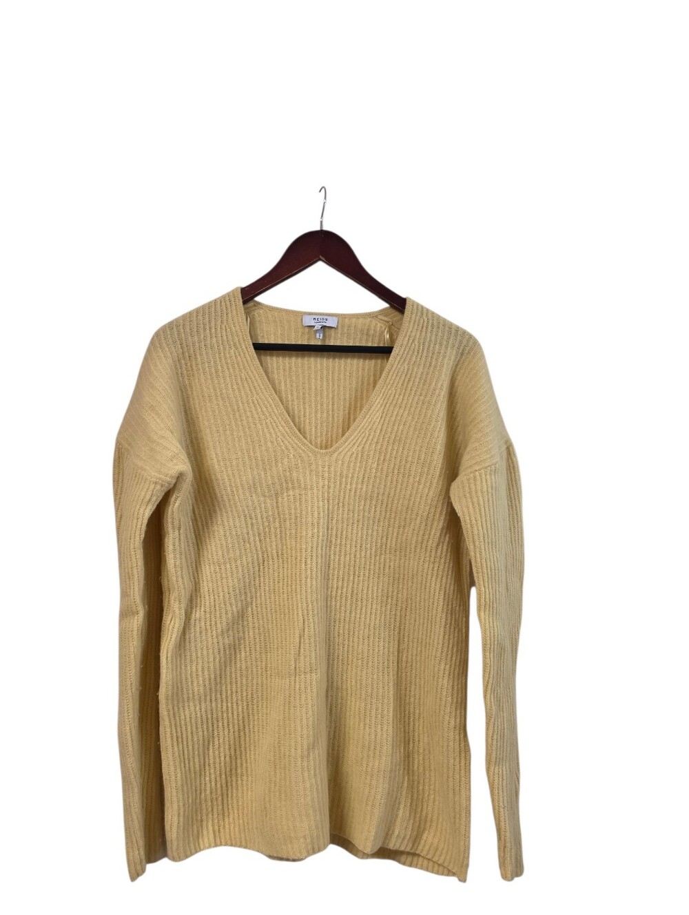 Reiss Women's Butter Yellow Cashmere Wool Blend V-neck Sweater Size Medium